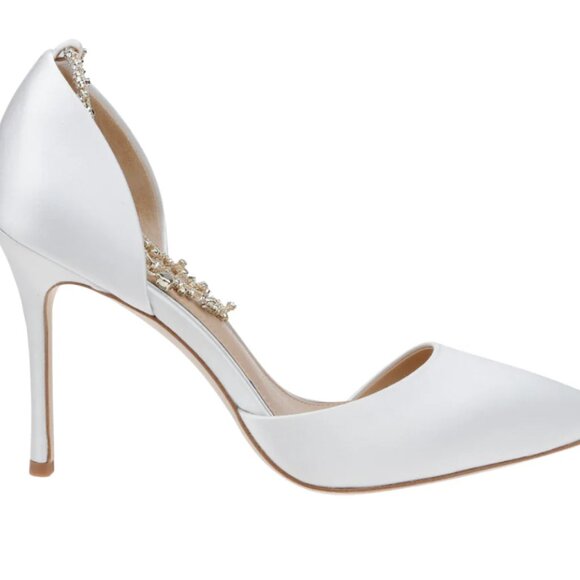USED once -Daniela - Satin Pointed Toe Stiletto With Ankle Bracelet - Soft White - Picture 4 of 5